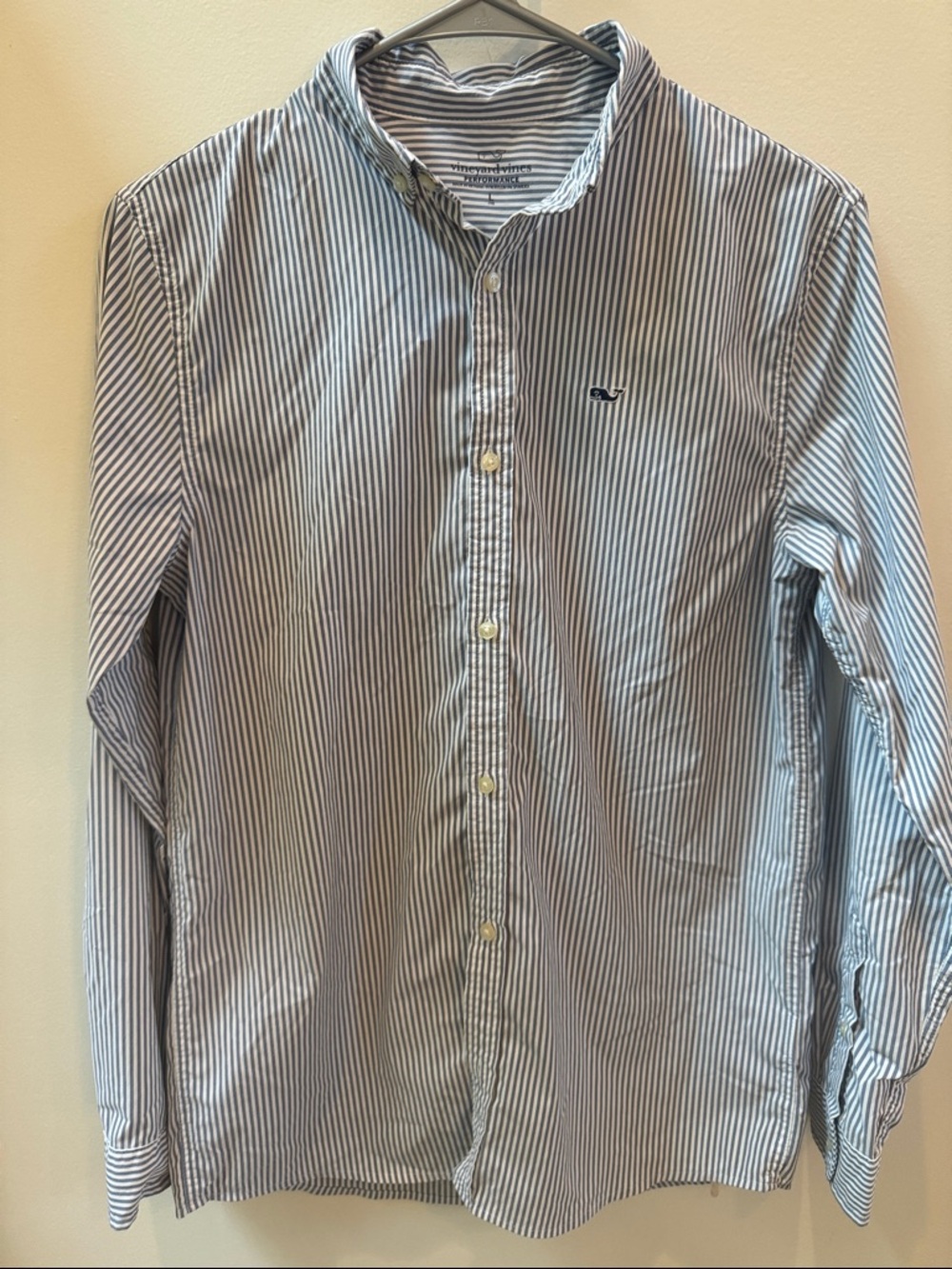 Boys Vineyard Vines Blue and White Striped Performance Button-Down Shirt
